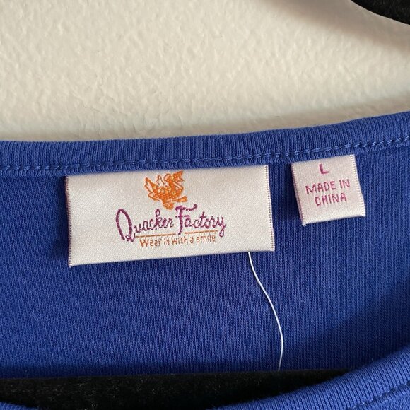 Quacker Factory Sz L Blue Polka Dot Pearl Charm Keyhole 3/4 Sleeve T-Shirt NWOT - Picture 8 of 11